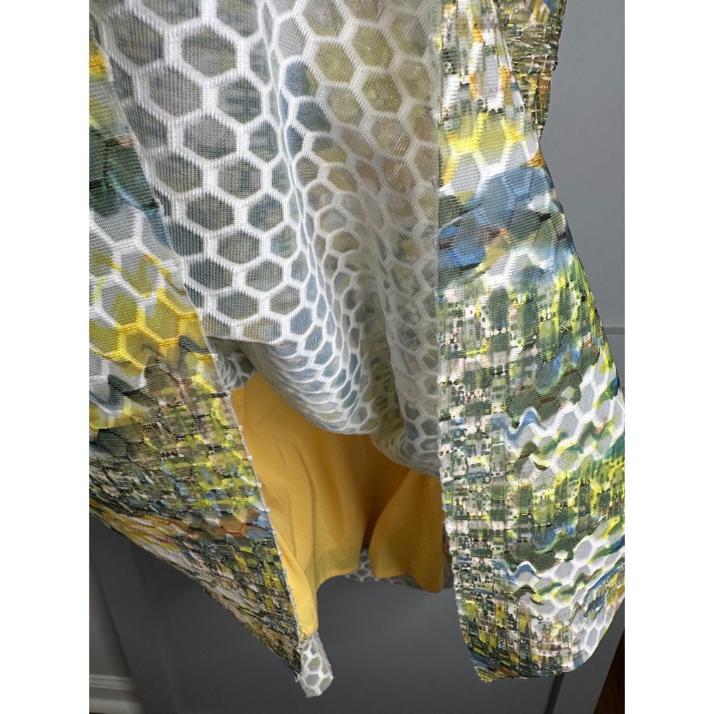 New York & Company Yellow Geometric Honeycomb Mesh Fit Flare Dress Sz 6 VN130001 - Picture 6 of 12